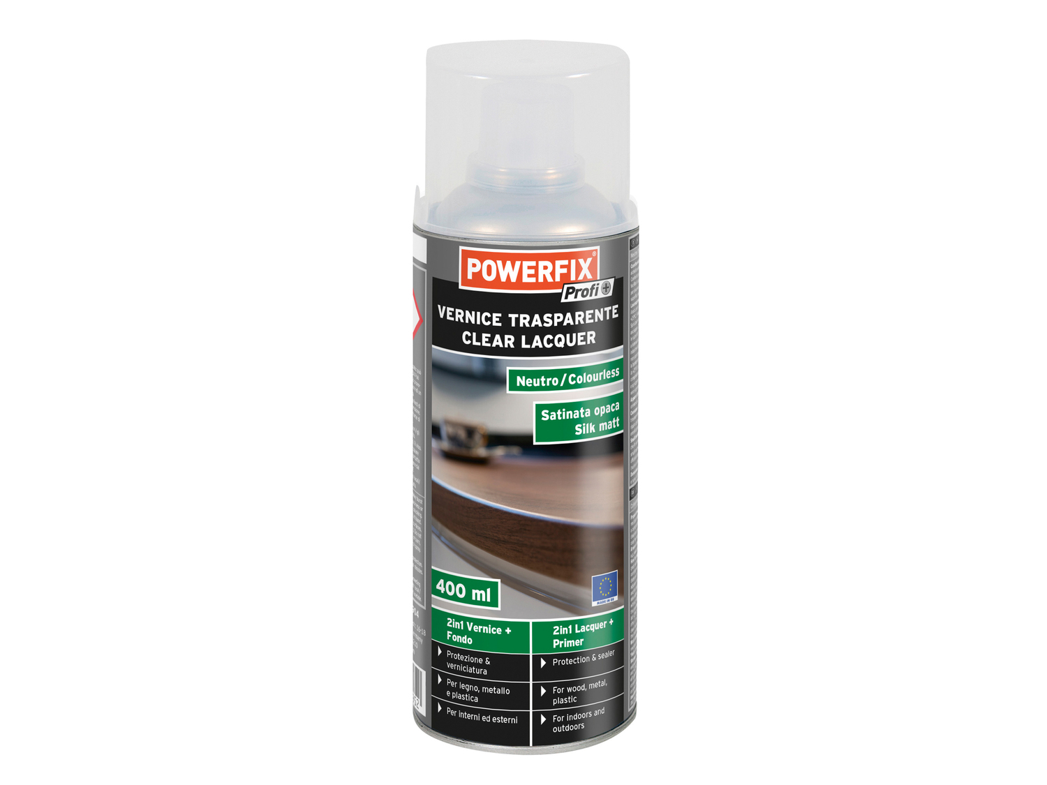 Vernice trasparente o colorata spray Powerfix, prezzo 2.99 €
400 ml
Caratteristiche
