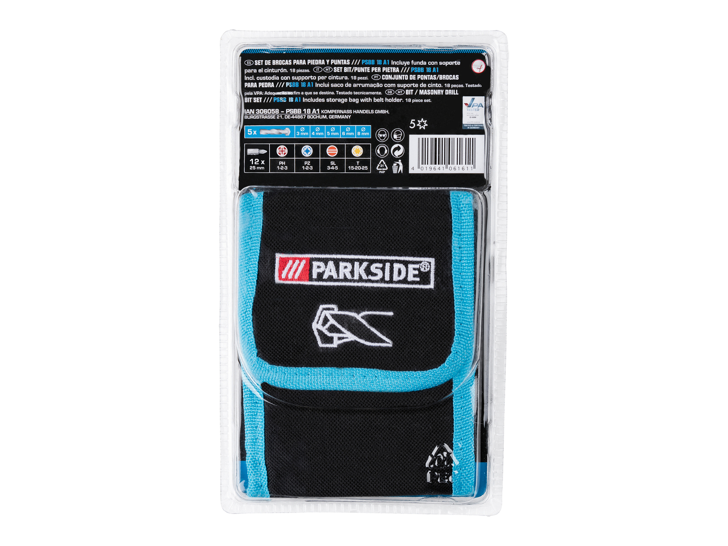 Set bit e bussole Parkside, prezzo 7.99 €
18 pezzi
- Inclusa custodia ...