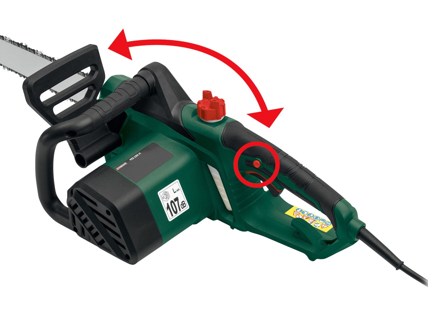 Motosega elettrica Parkside, prezzo 55.00 €
- Interruttore di sicurezza ...